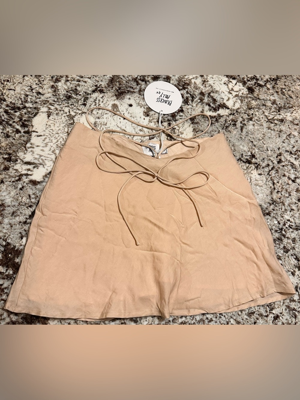 Princess Polly Neutral Beige A-Line Mini Skirt with Tie Front